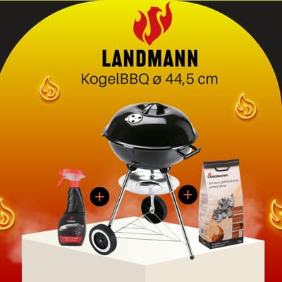 HoutskoolBBQ Grillchef by Landmann KogelBBQ Ã¸ 44,5 cm Zwart - Houtskoolbarbecues - Kogelbarbecue - Met Thermometer - Roestvrij - Ronde Barbecue - Met deksel en Wielen - Traditionele bbq - 6 personen - Ventilatierooster voor zuurstofregulering