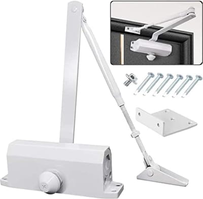 Deurdranger automatisch hydraulisch, veerdeurdranger met vergrendelingsfunctie, buffer gesloten voor commerciële en particuliere woningen 40-65 kg deur met video-installatie EN1154 certificering wit