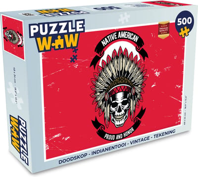 Puzzel Doodskop - Indianentooi - Vintage - Tekening - Legpuzzel - Puzzel 500 stukjes