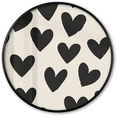 Poster in lijst Rond - Fotolijst 60x60 cm - Posters - Hartjes - Zwart - Beige - Ronde posterlijst zwart - Decoratie - Wanddecoratie woonkamer - Muurdecoratie slaapkamer