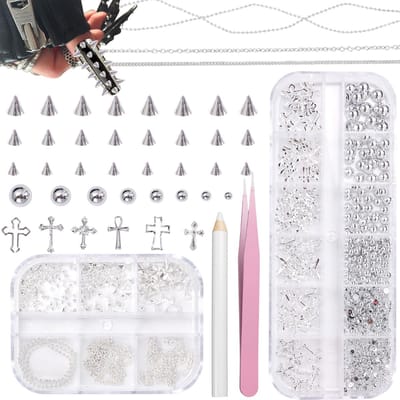 Nagelhangertjes, Punk Nagelhangertjes, Nagelkunst-Spike Metalle Nieten, Platte Parels, Sierstenen, Parels voor Nagel DIY-Handwerkaccessoires, Zilver