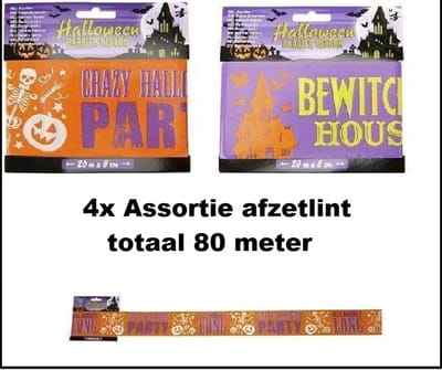 4x Afzetlint 20 meter assortie - Markeerlint | Horror | Halloween | Griezel | Thema feest | creepy | scary