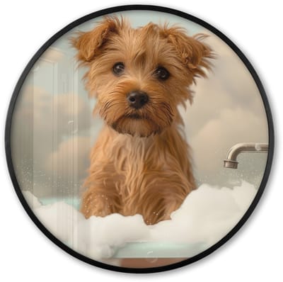 Poster in lijst Rond - Fotolijst 60x60 cm - Posters - Hond - Bad - Dieren - Schuim - Ronde posterlijst zwart - Decoratie - Wanddecoratie woonkamer - Muurdecoratie slaapkamer
