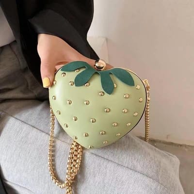 Schattige Fruit Aardbei Hart Vorm Pu Rivet Mini Mode Dames Ketting Portemonnee Clutch Tas Schoudertas Tote Vrouwelijke Flap Handtas Q5 One Size beige