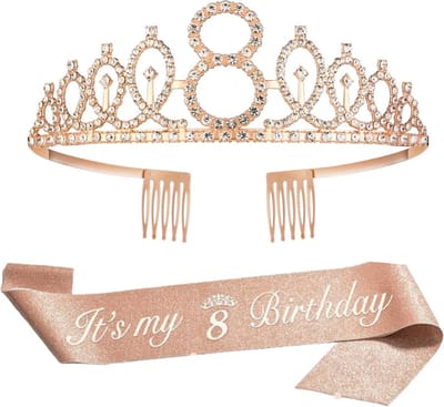 Joya Party® Verjaardagsset | Kroontje en Sjerp | Verjaardag | Verjaardagsfeest | Versiering Kinderfeestje | Leeftijd 8 jaar