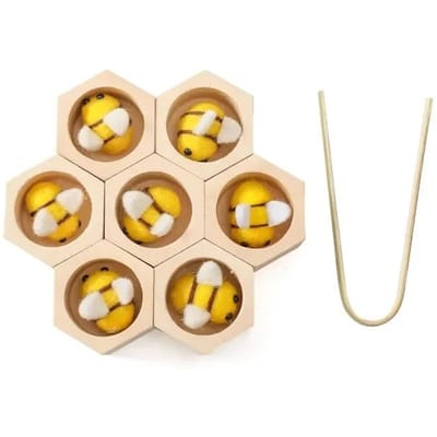 Houten Bijenkorf Sorteer- en Stapelspelletjes voor Peuters Leren Montessori Speelgoed Fijne Motoriek Zintuiglijk Speelgoed Verjaardagscadeau voor Kinderen beige