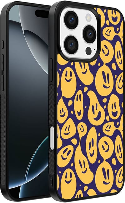 Smartphonica Telefoonhoesje Geschikt voor iPhone 16 Pro Max met smiley opdruk - TPU backcover case emoji design - Paars Geel geschikt voor iPhone 16 Pro Max