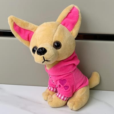 Simulatie Chihuahua Pluche Speelgoed Knuffeldieren Kamerdecoratie Puppy Pluche Speelgoed Zacht Kussen 18cm Gevuld Hondenpop Jongens Meisjes rozerode kleur