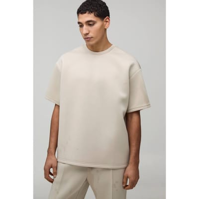 Oversized Bonded Scuba T-shirt | Stone | Size Small
