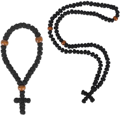 Dailygoods- Gebedskoorden Zwart - Orthodoxe Gebedskoorden Ketting - Gebedskoorden Armband - Polyesterdraad - Christelijke Decoratie - 2 Stuks - Gebedsketting