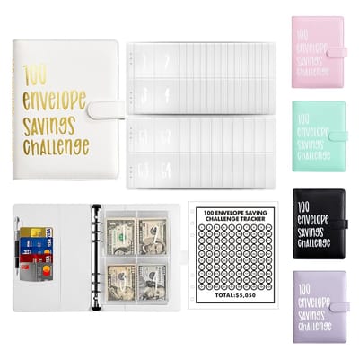 Dailygoods- Budgetplanner A5 - Wit Lederen Ringband - 100 Enveloppen - 100 Dagen Notitieboek - Huishoudboekje - Scheurvast Materiaal - Spaarplanner