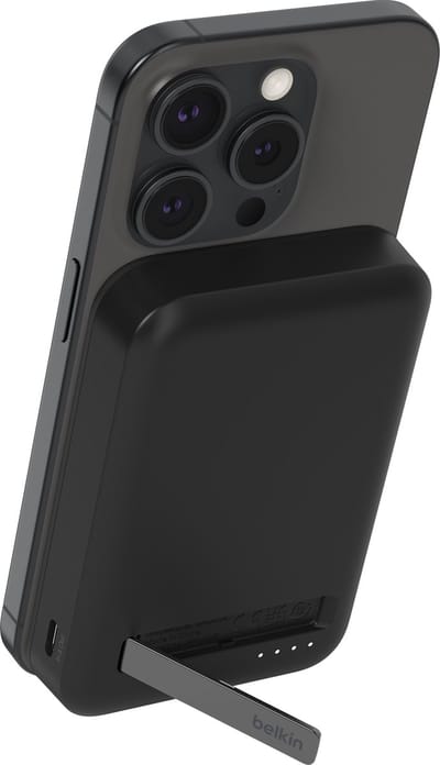 Belkin BoostCharge Pro Draadloze 8000mAh Powerbank met Qi2, MagSafe-Compatibele, Uitklapbare Standaard - Zwart