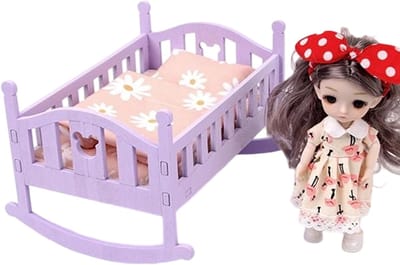 Babypoppenbed, interactief meubilair, klein speelhuisbed, met kenmerken voor kinderen, rollenspellen, thuis, indoor, speelkamer of verjaardag