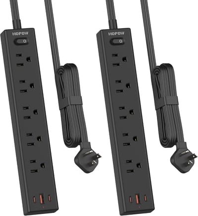 Set van 2 Platte Stekkerdozen met 5 Stopcontacten en 3 USB-poorten, Overspanningsbeveiliging