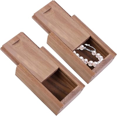 Small Wooden Gift Box with Lid and Sliding Lid for Wedding Gifts for Couples, Grandma and Grandpa - Set of 2 (8.2 x 1 x 2 cm)