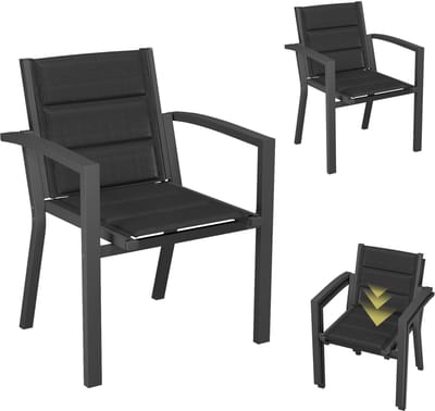 Devoko Aluminium Tuinstoelen 2x - Fauteuils -Tuinstoel - Teslinstof + sneldrogend katoen - Stapelbaar - Versterkte boogconstructie - 57x60x82 - 160 kg - Geschikt voor kamperen, terrassen en tuinen - Donkergrijs