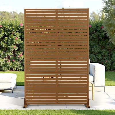 Metalen Privacy Scherm Outdoor & Indoor - Vrijstaande Paravent 180 x 117 cm - Modern Decoratief Tuinscherm - Kamerverdeler met Stabiele Poten - Voor Terras, Balkon en Woonkamer - bruin