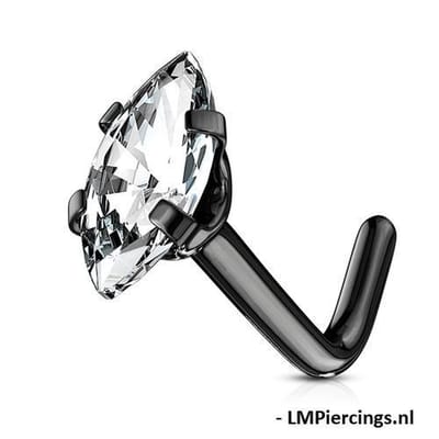 Neuspiercing Marquise ovale steen high quality 0.8x6x2.5 - zwart - LMPiercings