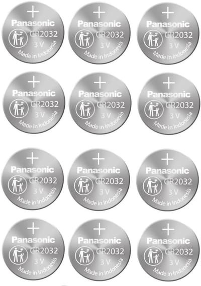 12 X Panasonic CR2032 Lithiumcel 3V accu's, DL2032, BR2032, KCR2.