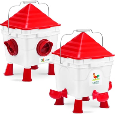 Kippenvoer en water - Voerbak gieter - Kippen verzorgen - Automatisch en afvalvrij - 59 kg 2 gallons - Wit