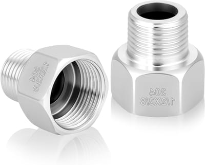 1/2" Female naar 3/8" Male BSP RVS Hex Adapter voor Gas, Water en Pijpaansluitingen (2 Stuks)