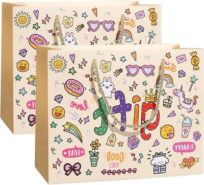 Middelgrote papieren cadeauzakken met handgrepen, 2 stuks, 25 x 20 x 12 cm, ideaal voor verjaardagen, bruiloften en feestelijke cadeaus voor vrouwen en meisjes