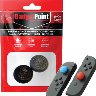 Gadgetpoint - Thumb Grips voor Nintendo Switch Joy-Con Controllers - Gaming Thumbgrips - Performance Anti-Slip Thumbsticks - Bescherming Accessoires - Thumbs Stippen - Grijs/Zwart