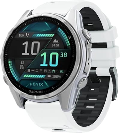 Stravo Dubbelkleurige Siliconen bandje in Fenix 8 Stijl voor Garmin Fenix 5s - Plus & Sapphire - Fenix 6s - Pro & Sapphire - Garmin Fenix 7s / Fenix 8 - 43mm - Quickfit 20 / 20mm band voor Garmin smartwatches - Horlogebandje - Wit/Zwart