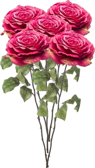 Emerald Kunstbloem Roos Laurie tak - 5x - 57 cm - fuchsia - Kunst zijdebloemen