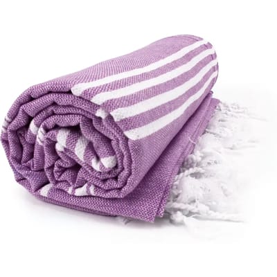 The One Towelling Hamam Sultan handdoek - 100 x 180 cm - Sauna Handdoek - Hamamdoek strandlaken - 100% katoen - Paars/Wit