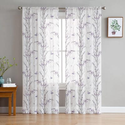 Bloem Blad Vlinder Slaapkamer Transparante Dunne Gordijnen Vakantiedecoratie Raam Voile Tule Gordijn 135W x 114H(cm) white