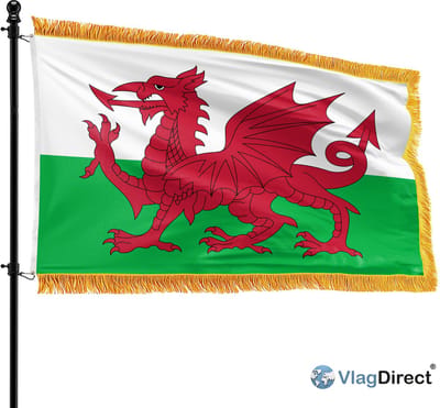 VlagDirect - Luxe Welshe vlag - Luxe Wales vlag - 90 x 150 cm - Franjes.