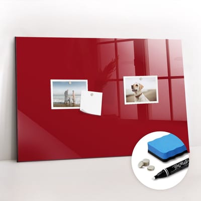 Tulup Whitebord - Kleur Rood Magneetbord - 60 cm x 40 cm - Magnetisch Bord Kind - Organizer Muur - Magneetbord Rechthoekig - Organiseer Je Bureau - Gratis 5 Sterke Magneten + Whiteboard Marker & Wisser - Magnetisch Wandbord - Magnet Board