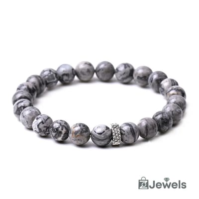OZ Jewels – Grey Jasper Kralenarmband – Natuursteen – Vrouwen