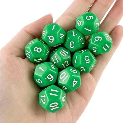 12 Kantige dobbelsteen (SET van 10 STUKS) – D12 Dobbelsteen – Groen