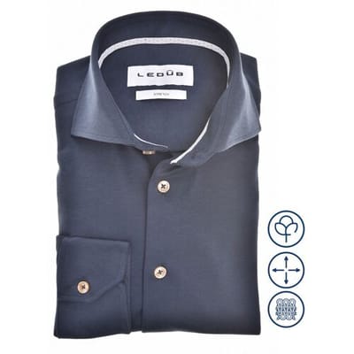 Ledûb Overhemd Slim Uni Color Cotton Tricot Donker Blauw / male