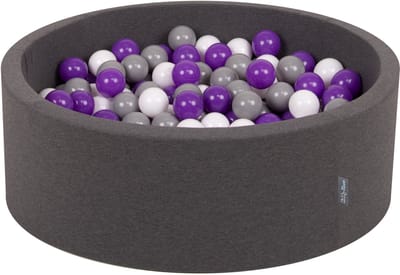 KiddyMoon ballenbad 90x30cm met 200 ballen ∅ 7cm ballenbad met kleurrijke ballen - voor baby's kinderen rond - donkergrijs: wit grijs paars