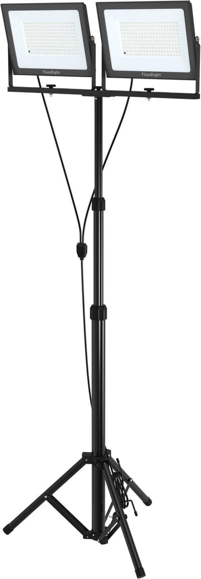 Bouwlamp met Statief 2x 200W LED - Zwart - dimbaar - IP66 waterdicht - 3m kabel + afstandsbediening - bouwverlichting / werklicht
