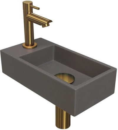 INK - Fonteinpack Quartz Links incl. Fonteinkraan - Design Sifon - Design Plug en Montageset - 360x180x90 Mm - Quartz Beton/mat Goud