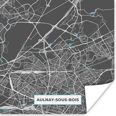 Poster Plattegrond - Stadskaart - Kaart - Frankrijk - Aulnay-sous-Bois - 100x100 cm XXL