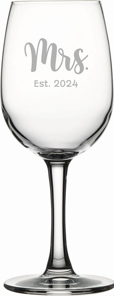 Gegraveerde witte wijnglas 26cl Mrs. Est. 2024