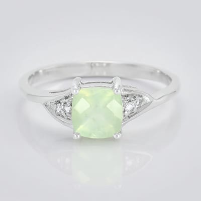 Cavill - Zilveren ring met 0,92 ct Australische prehniet en 4 witte topaas - 925 Sterling zilver - Antiek kussen slijpsel - Elegante damesring maat 17