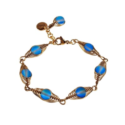 16 tot 19cm Armband Dames - RVS Goudkleur - Visgraat Armband met Matblauwe Kristallen - Blauwe Armband - Verstelbaar
