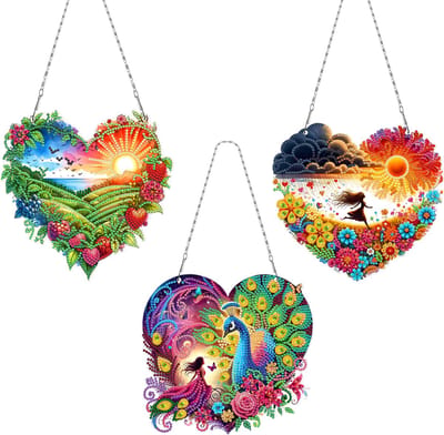Adorzy Diamond Painting Raamhangers – 3 stuks – Zonvanger - Diamond Painting Volwassenen – Diamond Painting Kinderen – Raamhangers Hart & Natuur