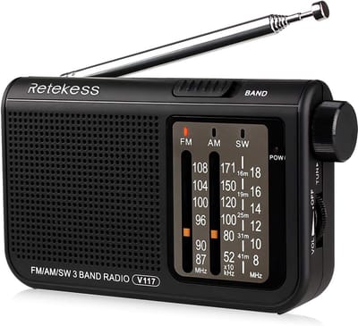 Draagbare Radio – Retekess Keukenradio - Noodradio - Keukenradio - FM/AM/SW – Netstroom & Batterij – Radio op batterijen – Zwart- V117