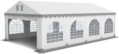 Grizzly Outdoor Partytent 5x8m PVC doorloophoogte 2.20 m, koperen zeilringen, incl. condessluis Wit-Grijs