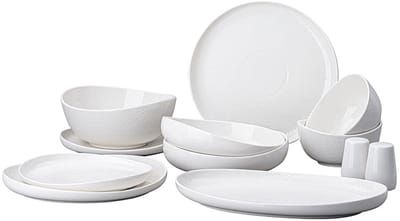 Mulex | MX1100 Serviesset Mila - Wit - 28 delig voor 6 Personen - Porselein - Inclusief Dinerborden, Ontbijtborden, Dessertborden en Kommen - Magnetron en Vaatwasser bestendig