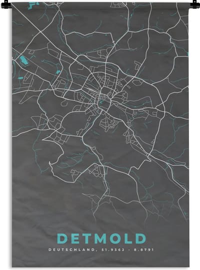 Wandkleed - Wanddoek - Plattegrond – Detmold – Blauw – Stadskaart – Kaart - Duitsland - 120x180 cm - Wandtapijt