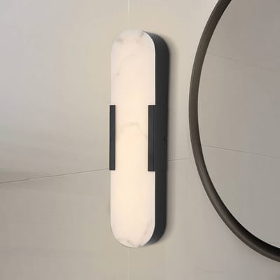 Searchlight LED badkamer wandlamp Opaline, hoogte 50 cm, zwart, metaal/hars