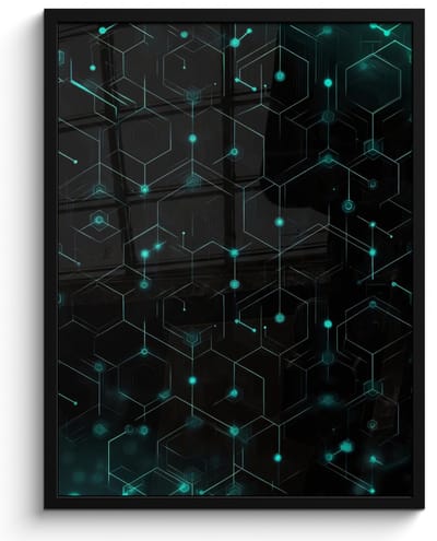 Poster in lijst - Fotolijst 50x70 cm - Posters - Gaming - Netwerk - Blauw - Punten - Patroon - Posterlijst zwart - Decoratie - Wanddecoratie woonkamer - Muurdecoratie slaapkamer